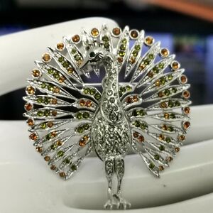 Vintage JBK signed (Camrose & Kross) silver tone rhinestone peacock brooch pin